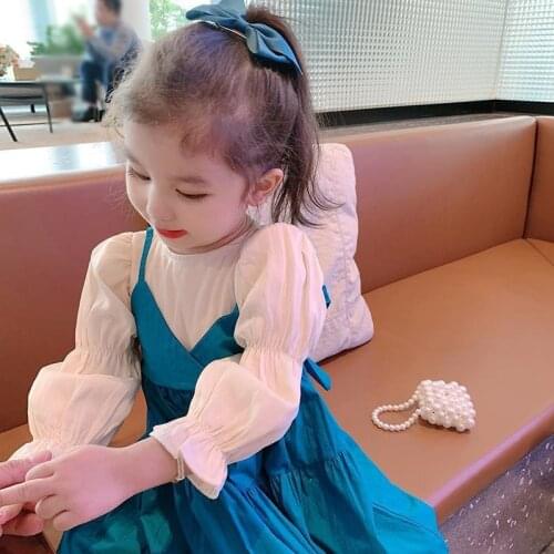 1-7Y Baby Girls Patchwork Dress for Childrens Elegant Bow Christmas Party Fake Two Princess Dresses