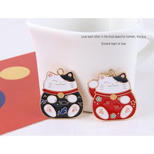10pcs Cute Cartoon Enamel Lucky Cat Charms Metal Animals Charms Pendants Fit Bracelets Keychain Floating DIY Jewelry Accessories