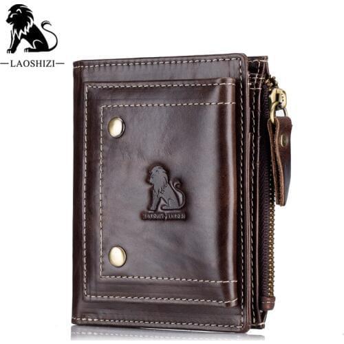 2020 New Genuine Leather Mens Wallet Man zipper Short Coin Purse Brand Male Cowhide Credit&id Wallet Multifunction Small Wallets