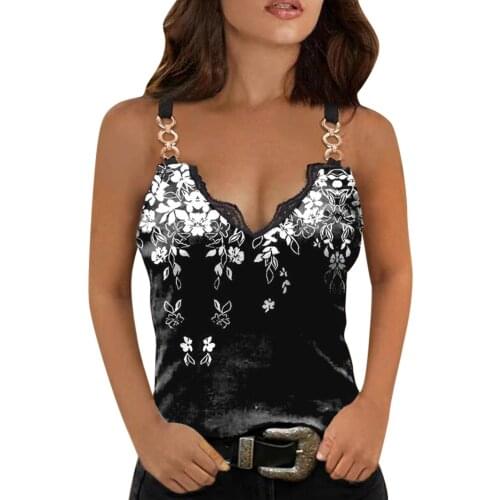 2021 Women Summer V-neck Butterfly Beautifully printed Sleeveless Lace T-shirt Blouse Cami Tank Top Tunique ropa mujer
