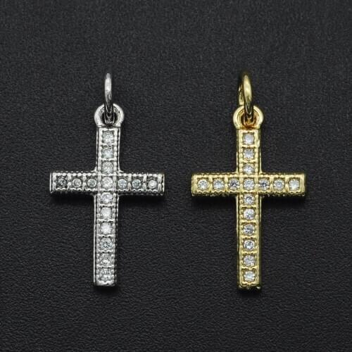 20x10mm 100% CZ Zircon DIY Jewelry Jesus Cross Religious Charm Pendant Wholesale Bracelet Making Charm