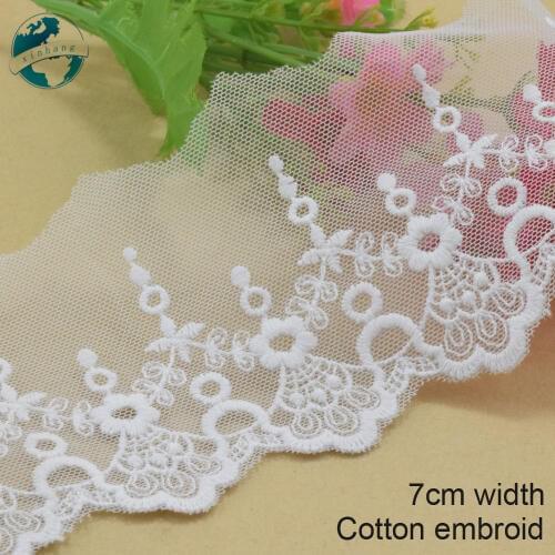 3yards 7cm width white cotton embroidery lace french lace ribbon fabric guipure diy trims warp knitting sewing Accessories#3760