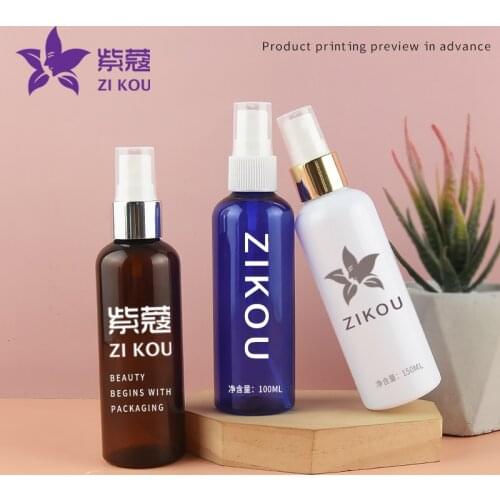 5pcs Free Shipping 100ml plastic bottle with golden aluminum mist sprayer refillable bottle