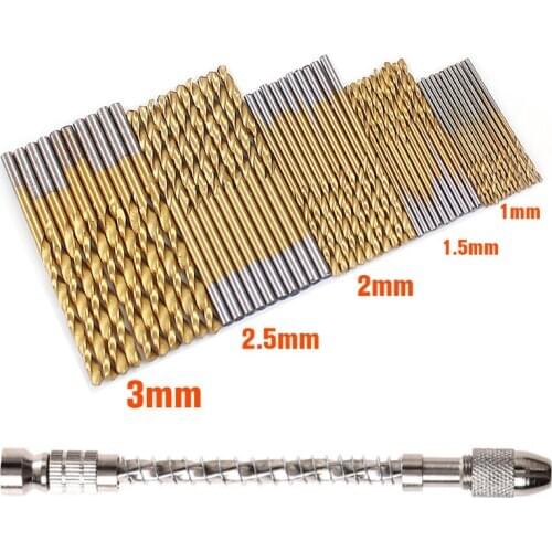 50Pcs/Set Twist Drill Bit Set Saw Set HSS High Steel Drill Wood Tool 1/1.5/2/2.5/3 mm For Metal +1pc Hand Twist Drill Set