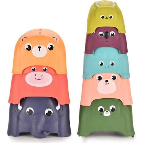 8PC Baby Stacking Cup Funny Toys Color Cartoon Animal Stacking Ring Tower Toys Early Educational Intelligence Toy Christmas Gift