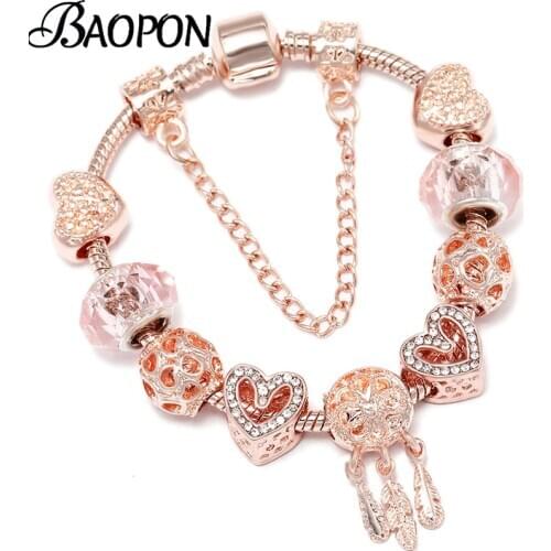 BAOPON 2020 Christmas Gift Feather Pendant Charm Bracelets Fit European Style Brand Bracelets For Women Girls Jewelry Pulsera