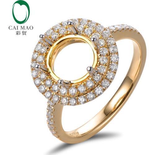 Free shipping Classic 8mm Round Natural 0.54ct Dimaond 14kt Yellow Gold Engagement Semi Mount Ring for Engagement