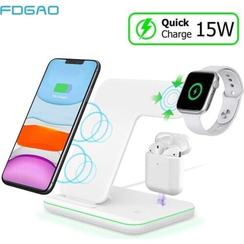 3 in 1 Qi Wireless Charger Base Stand For Apple Watch 5 4 3 2 For iPhone 11 X XS XR 8 Airpods Pro 15W Fast Charging Dock Station