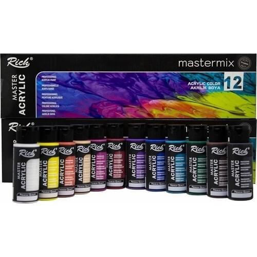 Rich Acrylic Paint 60 Ml Master Mix 12 PCs wooden paper iron stone surfaces uygulanabilir painter paint artist hobby paint set