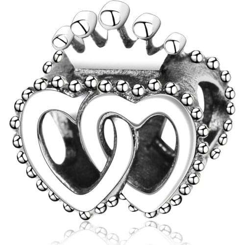 Wholesale Price Fit Charms Bracelet 925 Sterling Silver Double Heart Crown Charm Bead DIY Jewelry Berloque 2019 Valentines Day