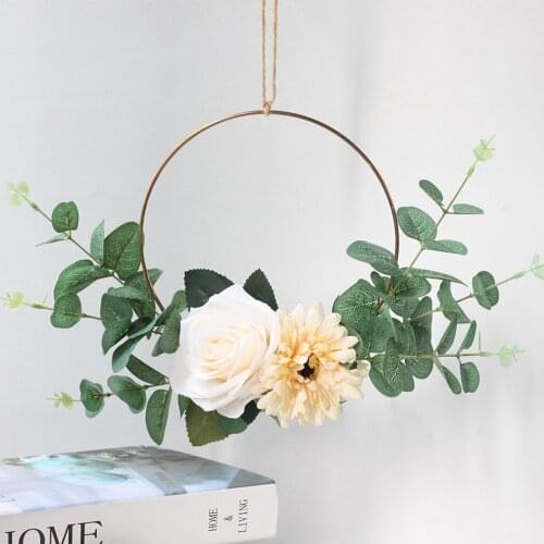 Door Flower Wreath Set Floral Hoop Wreath Set Artificial Flower Fake Leaves Vine Wreath For Wedding For Home Decor