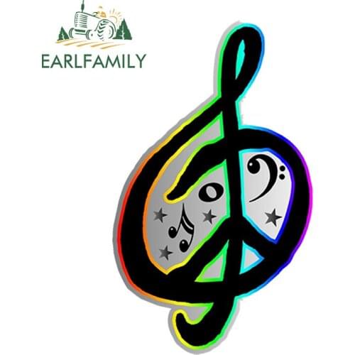 EARLFAMILY 13cm x 7.5cm G Clef Peace Sign Decal World Music Rainbow Band Car Fun Car Sticker Waterproof Car Accessories
