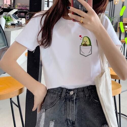Kawaii Cartoon T-shirt Women Casual Graphics Avocado Short Sleeved Top Tee Shirt Women Summer T-shirt Female Ladies Clothing