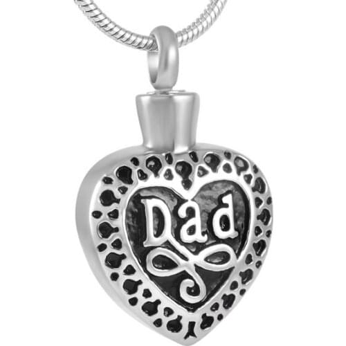IJD8374 Stainless Steel Dad In My Heart Cremation Urn Necklace Keepsake Memorial Jewelry for Ashes