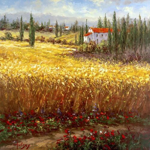 Hand painted Beautiful Tuscan Wheat Field oil paintings modern Landscapes artwork for living room wall decor