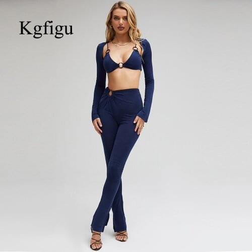 KGFIGU Two Piece Sets Women 2021 Spring New Arrival Ladies Shorts Top And Overalls Elegant Comfortable Sexy Pants Suits