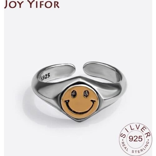 925 Sterling Silver New Simple Design Vintage Smile Gold Rings Retro Distressed Opening Handmade Ring Fashion Fine Jewelry
