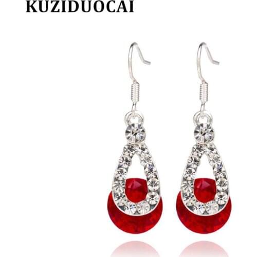 Kuziduocai New Fashion Excellent Jewelry Zircon Full Crystal Elegant Drop Shape Stud Earrings For Women And Ladies Gifts E-733