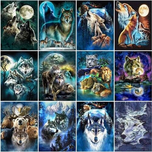MomoArt Diamond Mosaic Wolf Full Drill Square Diamond Embroidery Needlework Mosaic Animal Cross Stitch 5D DIY Art Handmade Hobby