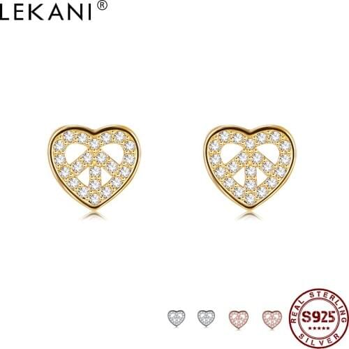 LEKANI Genuine 925 Sterling Silver Earrings For Women Full Cubic Zirconia Heart Arrow Stud Earring Romantic Jewelry Gift