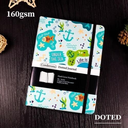 B6 160gsm Mar Animais Doodle Dotted Grid Bullet Notebook Hard Cover Elastic Band Thick Paper Journal Travel Planner Diary