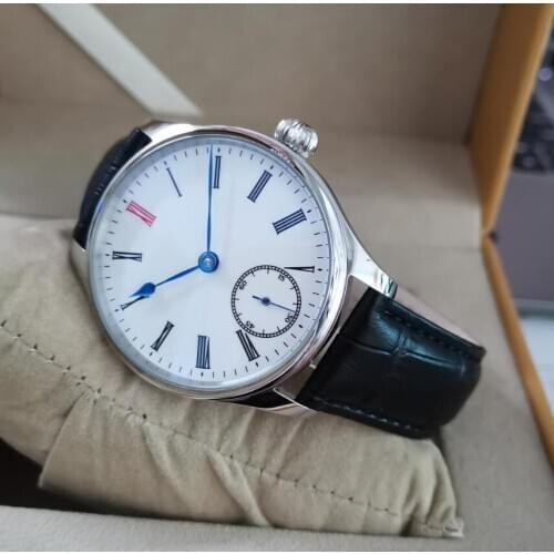 GEERVO No logo 40mm Manual mechanical mens Watch White dial Roman number Blue hand ST3621 Movement second hand is at 6 o'clock