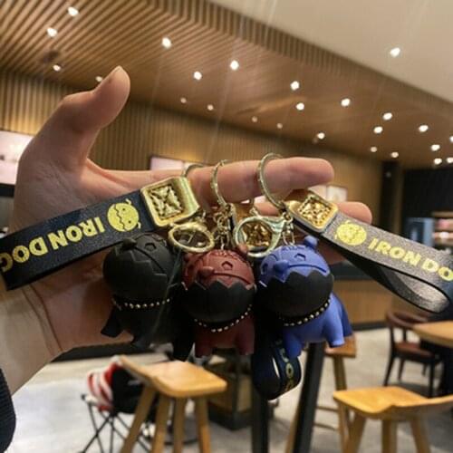 Fashion Punk Mechanical Bulldog Keychain PU Leather Cute Dog Keychains for Women Bag Pendant Jewelry Trinket Men Car Keyring