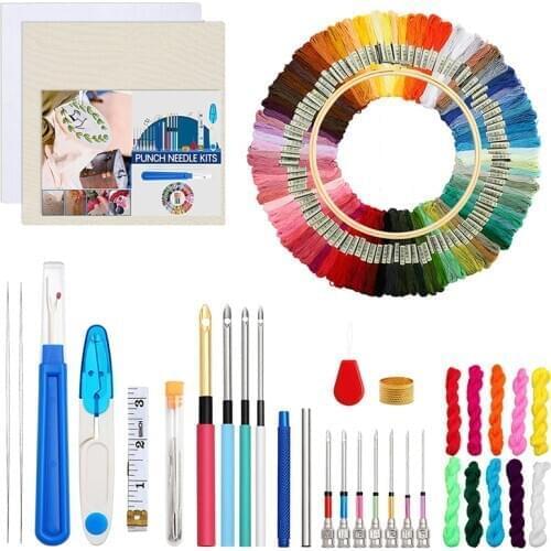 Punch Needle Tool Kit Soft Tape Embroidery Thread Measure Yarn Scissors Seam Thimble Threader Floss Poking Cross Stitching New
