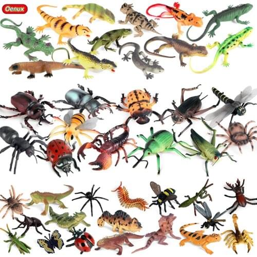 Oenux Insect World Set Spider Mantis Scorpion Lizard Butterfly Bee Animals Model Action Figures Figurine PVC Educational Kid Toy