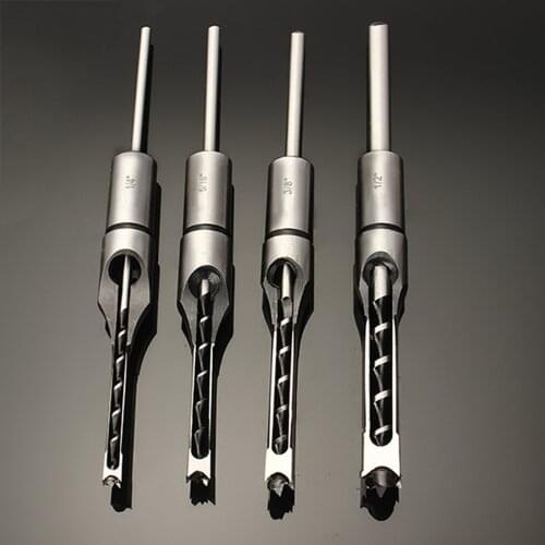 6.3/8.5/9.5/12.7mm Woodworking Mortising Chisel Set Square Hole Drill Bit 1/2' 3/8' 5/16' 1/4' High Hardness HSS