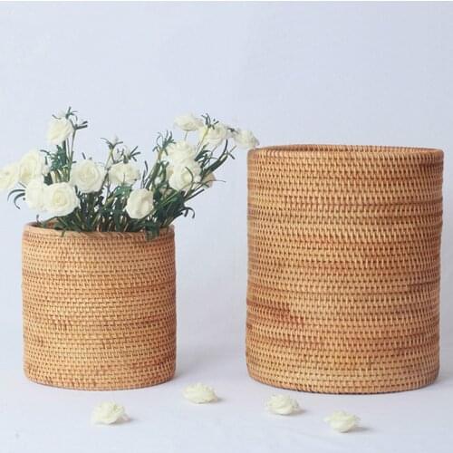 Nordic Decor Home Decoration Accessories Rattan Woven Storage Bucket Do The Vase Pure Handmade Ornaments Natural Wood Furniture
