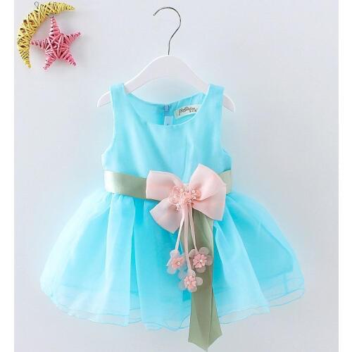 2019 Summer New Girls Dress Princess Cotton Flowers Children Party Dresses Sleeveless Solid Color Bow-Knot Sweet Girl Dress 2-5T