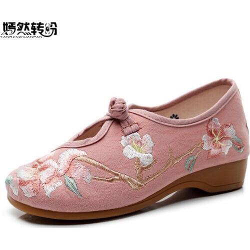 New Arrive Women Dance Flats Shoes Old Beijing National Ballets Floral Embroidery Shoes For Cheongsam
