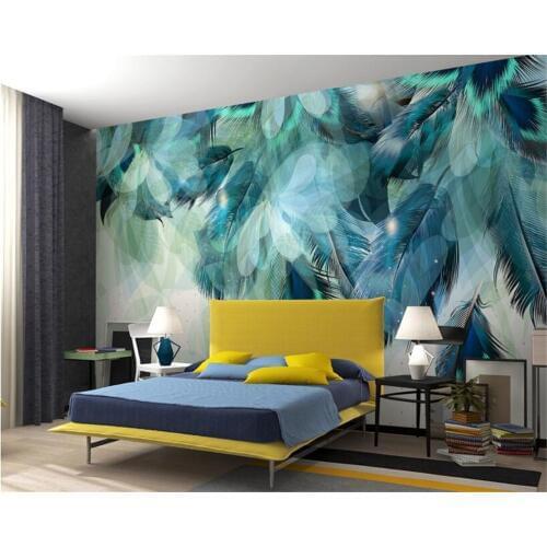 Customized Wallpaper Simple Blue Feather TV Background Wall Painting Home Decor Living Room Bedroom Feather Design 3d wallpaper