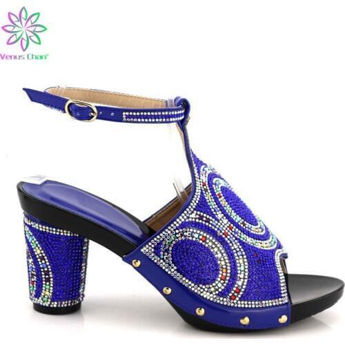 High Quality African Shoes Without Bag Mature Style Nigerian Shoes for Royal Party in Blue Color Italian Special Design Sandals