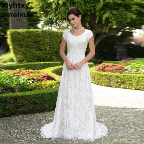 Formal Bridal Dress Lace Vestido De Noiva A-line Plus Size Wedding 2020 Cap-sleeves Buttons Cheap Custom Made Grande Taille Sexy