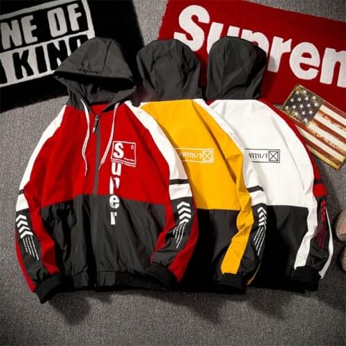 2020 Hip Hop Autumn Jackets Men Windbreaker Patchwork Autumn Loose Casual Hooded Jacket Male Coats Zipper Tracksuit Streetwear