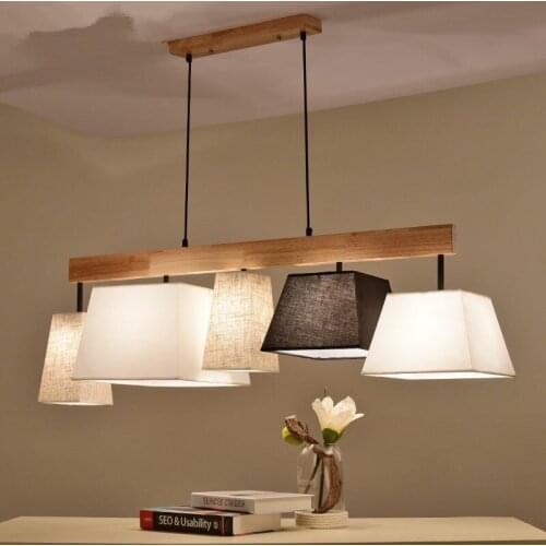 Elegant Fabric Pendant Lights Lampadario Lampshades Hanging Lamp For Dining Suspension Bar Lamps Wood Kitchen Lighting