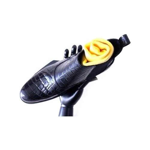 Style Men slip-on ankle boots round toe Desert boots Autumn winter Genuine Leather Grid pattern blue dress Shoes