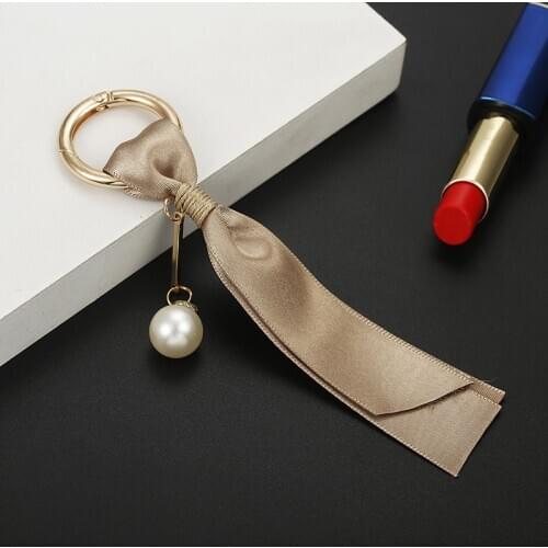 New style bag tassel pendant Korean ribbon DIY jewelry accessories pearl satin keychain A beautiful gift for girlfriend