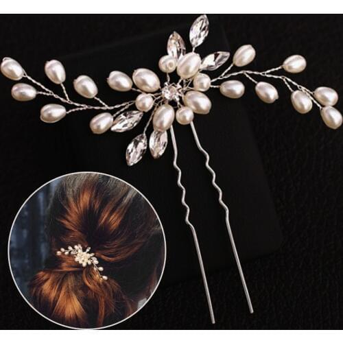 Handmade Wedding Elegant Bridal Pearl Silver Women Crystal Hair Pins Bridesmaid Bridal Veil 1PC Flower Hair Accessories