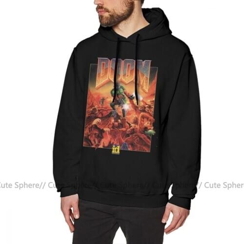 Wolfenstein Hoodie DOOM CLASSIC COVER Hoodies Cool Warm Pullover Hoodie Cotton Oversize Blue Men Long Length Outdoor Hoodies