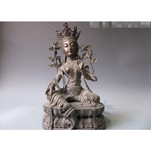 USPS to USA S3016 14 Tibet Pure bronze Copper Green Tara Kwan-yin Goddess GuanYin Buddha Statue