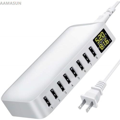 Multi 8 Port USB Fast Charger Desk Phone Carregador LCD Display Charger Dock For Smartphone Iphone charger Samsung Xiaomi