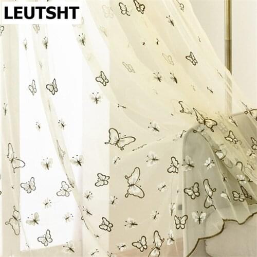 Embroidered White Butterfly Curtains for Living Room Bedroom Window Curtain Sheer Drapes Home Decor