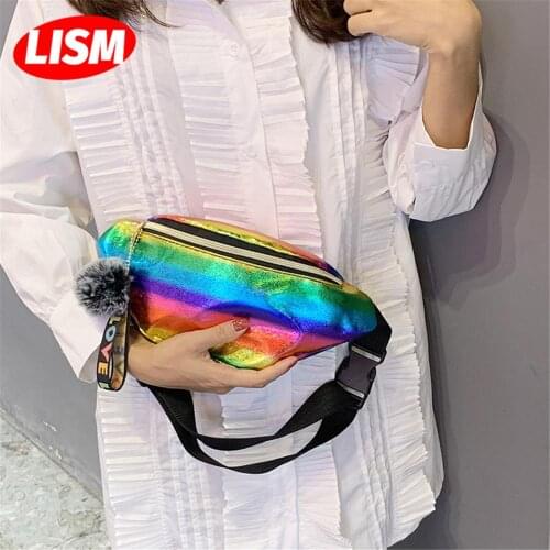 Womens Travel Handbag Gradient Color Laser Waist Bags Girls Colorful Slim Shiny Shoulder Fanny Pack Hip Waterproof Belt Pouch