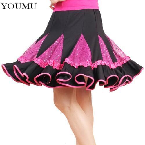 Women Summer Casual Ball Gown Skirts Patchwork Pattern Ruffles Dancing Mini Skirt Latin Waltz Social Dance Fashion 903-A652