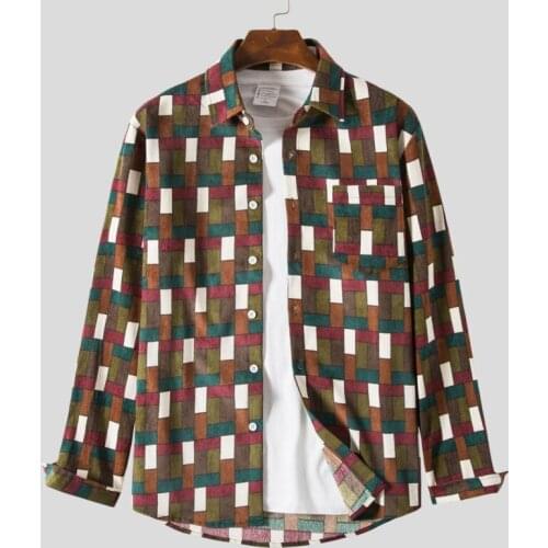 2021 Autumn Winter Corduroy Plaid Shirt Long Sleeve Shirts Korean Woman Fashion Chest Pocket Casual Plus Size 5XL 6XL Male Shirt