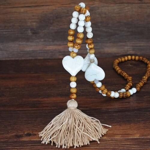 Ethnic Style Handmade Wooden Strand Bead Necklace Star Butterfly Bohemian Tassels Sweater Chain Women Long Vintage Necklace Gift