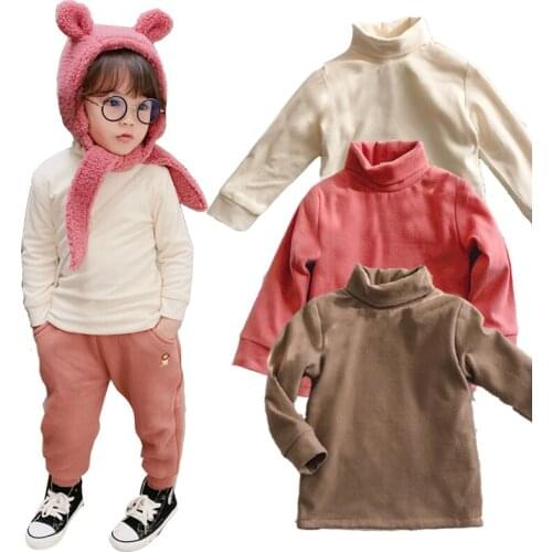 2020 winter girls' bottom coat boys' bottom warm top 2-6 years old baby plush warm clothes solid color Plush high collar